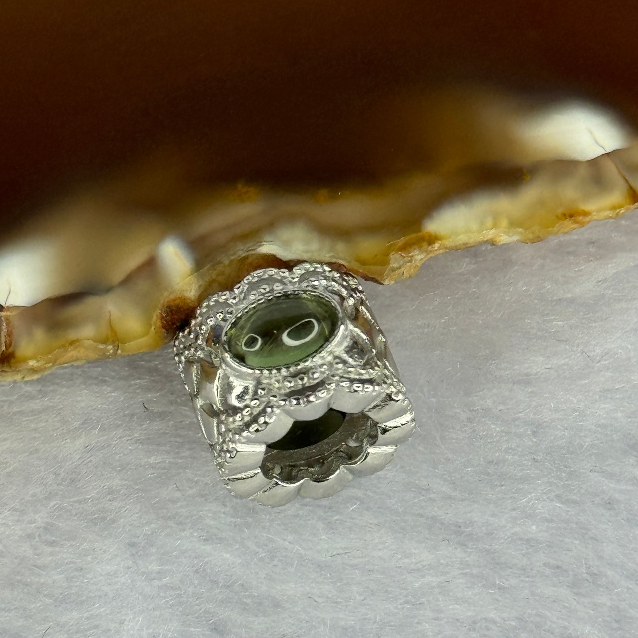 Natural Czech Republic Moldavite Meteorite Crystal in S925 Sliver Bracelet Charm 2.41g 15.1 by 11.9 by 9.3mm / 6.0 by 3.8 by 2.0mm - Huangs Jadeite and Jewelry Pte Ltd