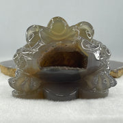 Natural Icy Dark Purpleish Wuji with Brown Agate 3 Legged Toast Display 520.6g 90.0 by 92.0 by 65.0mm - Huangs Jadeite and Jewelry Pte Ltd