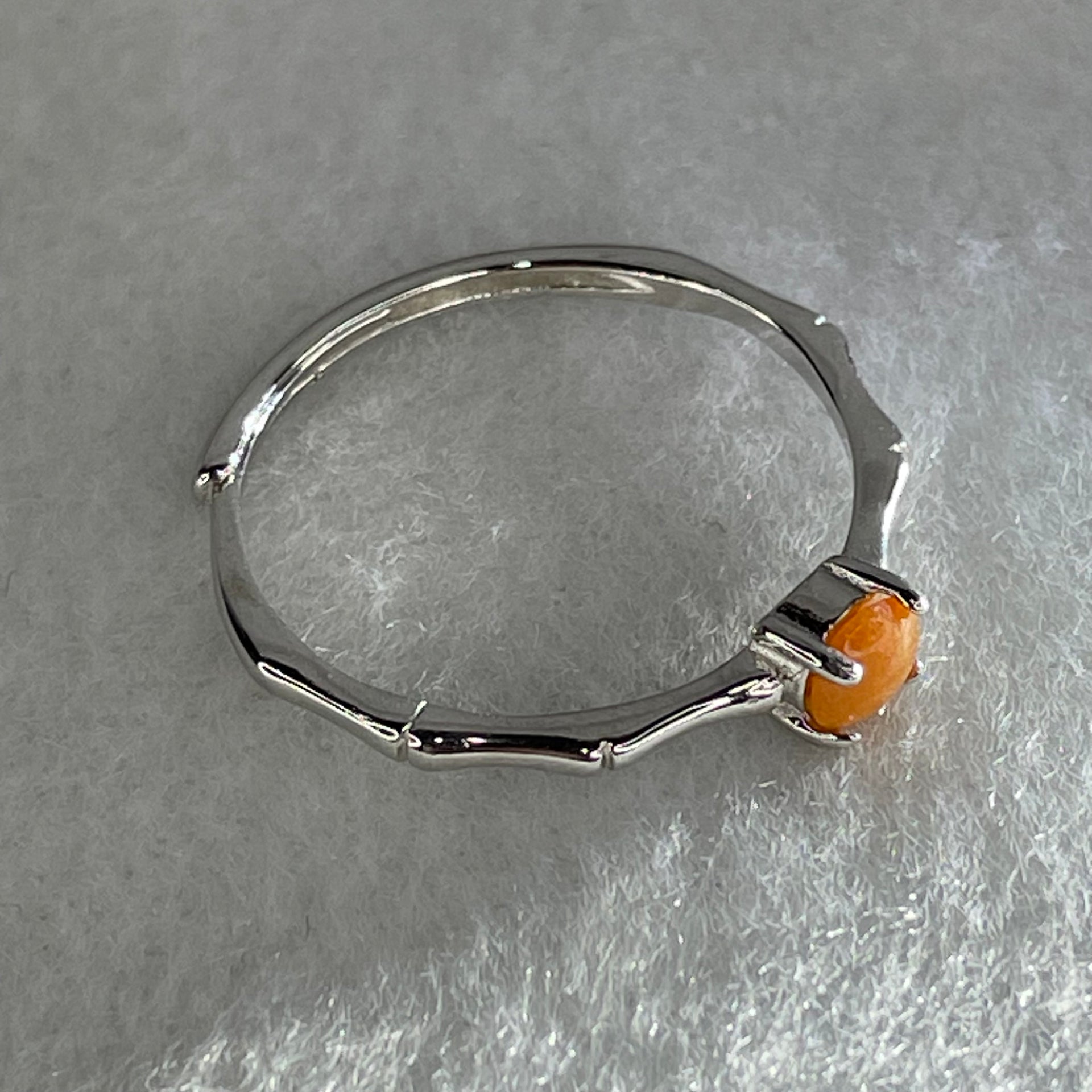 Type A Red Cabochon Jadeite in S925 Sliver Ring (Adjustable Size) 0.99g 4.0 by 2.5mm - Huangs Jadeite and Jewelry Pte Ltd