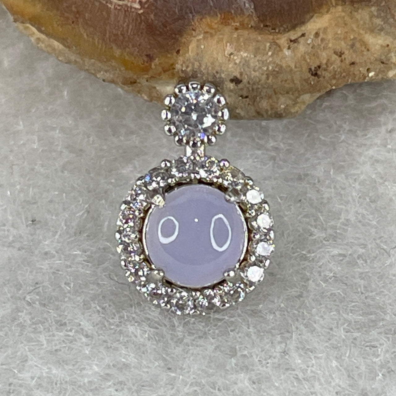 Type A Jelly Light Lavender Jadeite Minimalist Cabochon Pendant | Luminous Ice-Violet Dome | Solid S925 Sterling Silver Setting | Ethereal Dainty "Glow-Token" Fine Jewelry Charm (0.78g 4.9x3.0mm)