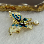 Natural Pearl with Yellow Crystal in Sliver Gold Color Butterfly Brooch 10.83g 49.1 by 36.8 by 9.1mm - Huangs Jadeite and Jewelry Pte Ltd