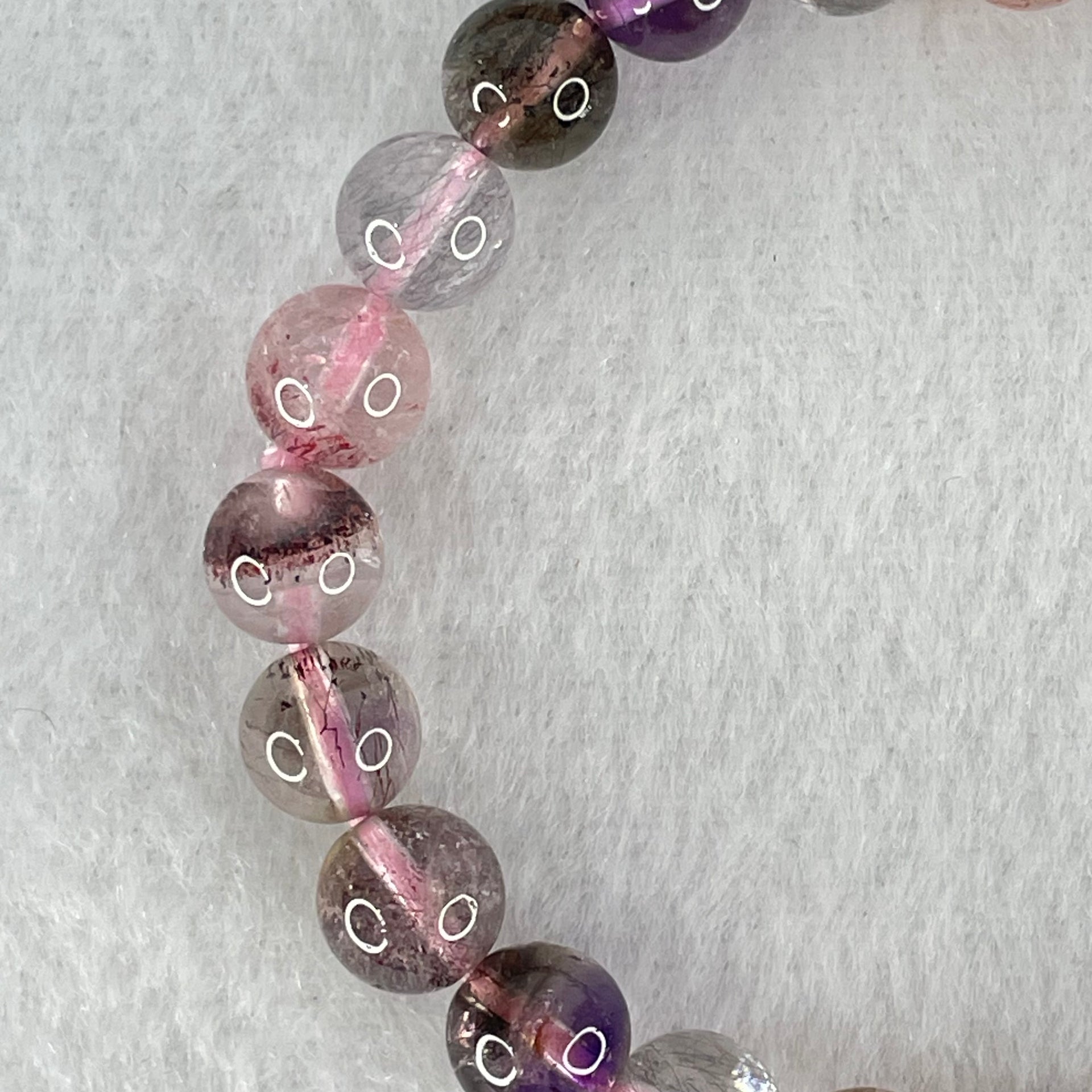 Above Average Grade Natural Super 7 Crystal Beads Bracelet 天然超级七水晶珠手链 14.99g 15cm 8.1mm 24 Beads - Huangs Jadeite and Jewelry Pte Ltd