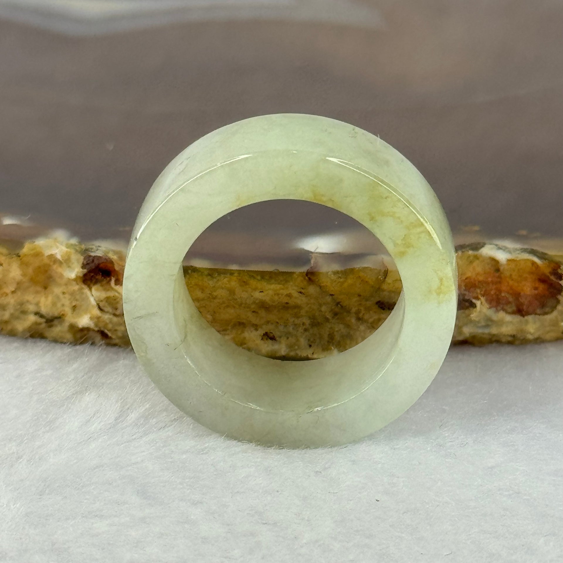 Type A Light Green and Yellow Brown Patches Jadeite Ring 8.91g 9.0 by 4.4mm US8 HK17.6 - Huangs Jadeite and Jewelry Pte Ltd