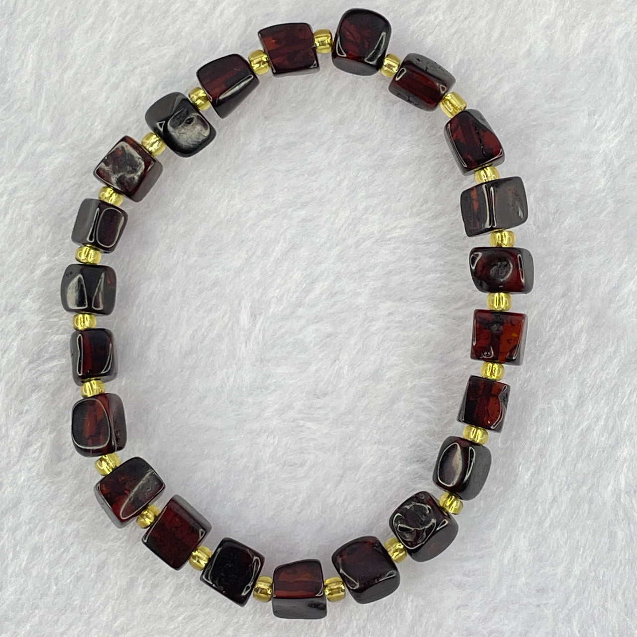Natural Dark Blood Red Amber Cubes Bracelet 天然血珀手链 4.89g 15.5cm 6.3mm 22 Beads - Huangs Jadeite and Jewelry Pte Ltd