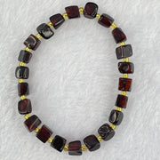 Natural Dark Blood Red Amber Cubes Bracelet 天然血珀手链 4.89g 15.5cm 6.3mm 22 Beads - Huangs Jadeite and Jewelry Pte Ltd