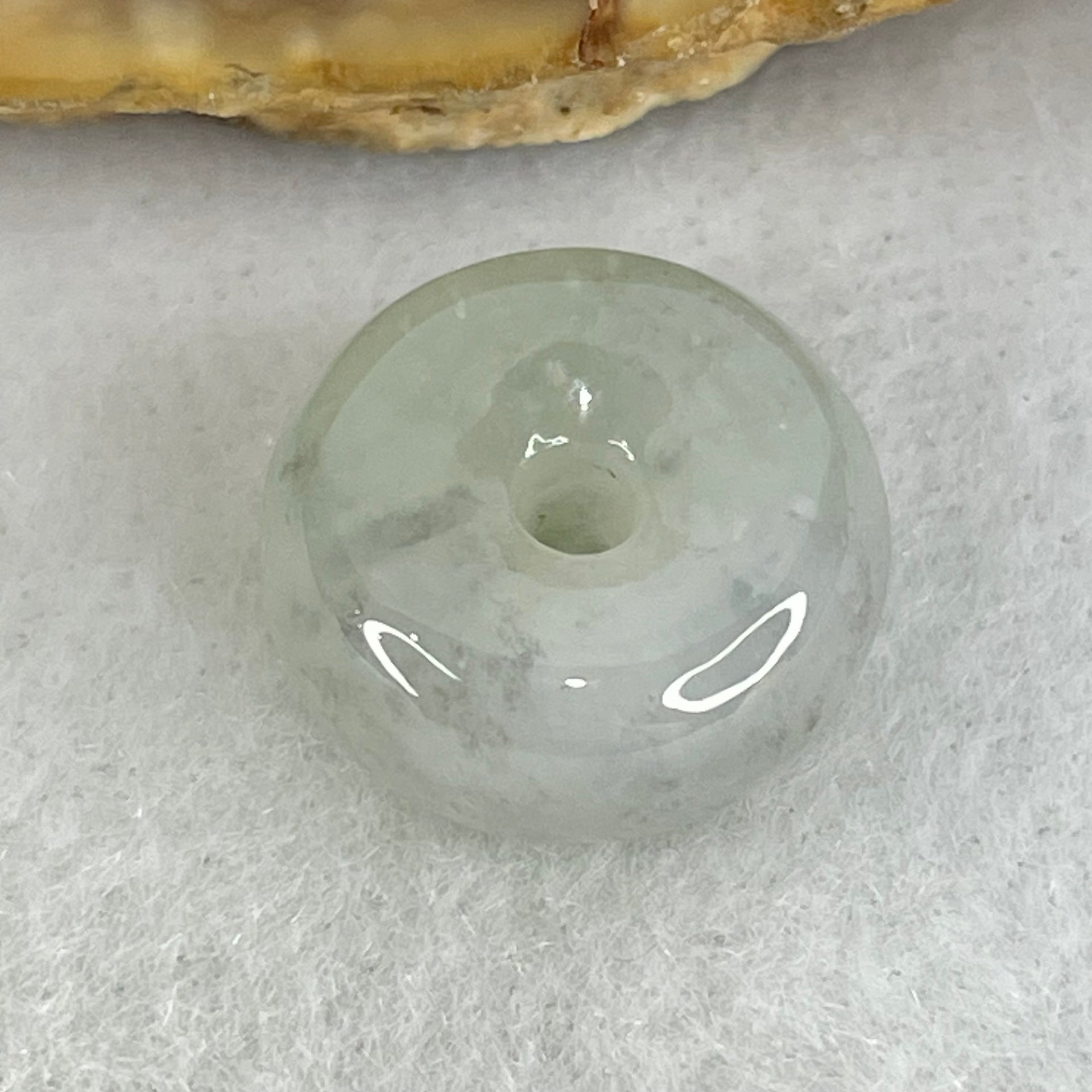 Type A Semi Icy Light Green With Wuji Grey Spots Jadeite Ping An Kou Donut Pendant 2.80g 14.0 by 6.8mm - Huangs Jadeite and Jewelry Pte Ltd