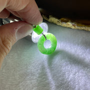 Type A Blueish Green Jadeite Ping An Kou Donut 18.5 by 4.9mm Lulu Tong 5.9 by 6.2mm in 18k White Gold Pendant 3.83g - Huangs Jadeite and Jewelry Pte Ltd