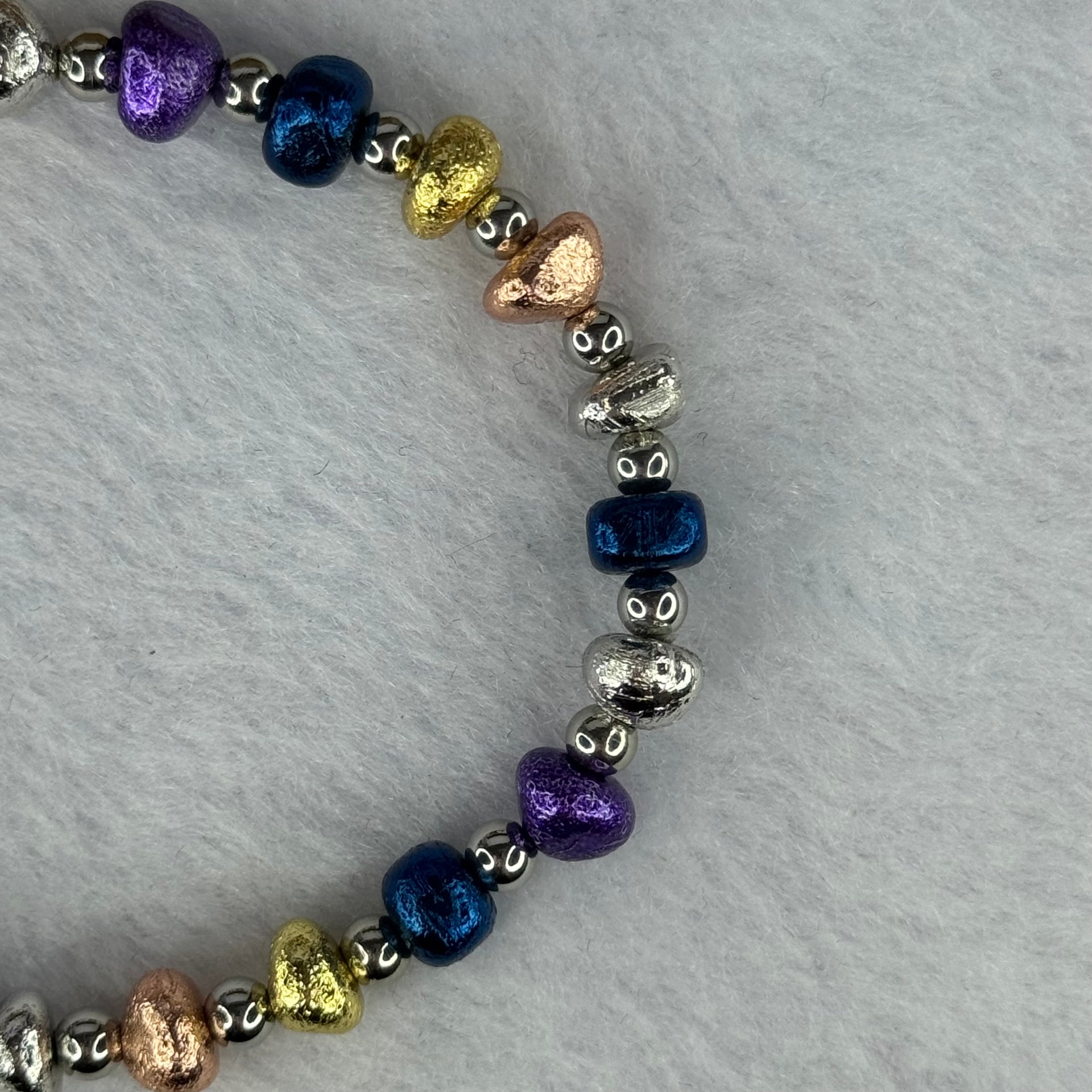 Natural Meteorite in Multi Color Pebble Shape Beads with Mini Stainless Beads Bracelet 天然天铁手链 25.33g 15cm 6.8mm 22pcs - Huangs Jadeite and Jewelry Pte Ltd