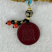 Natural Red Cinnabar Peace Charm with Tibetan Old Oily Agate Patina Guiren Tairen Human Dzi Bead Totem Amulet Heavenly Master (Tian Zhu) Charm 13.64g 29.4 by 4.8mm - Huangs Jadeite and Jewelry Pte Ltd