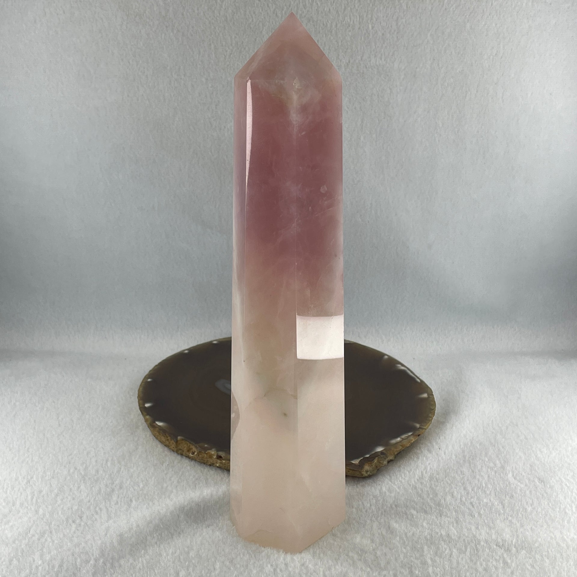 Natural Rose Quartz Tower Display 726.4g 49.5 by 41.2 by 205.0mm - Huangs Jadeite and Jewelry Pte Ltd