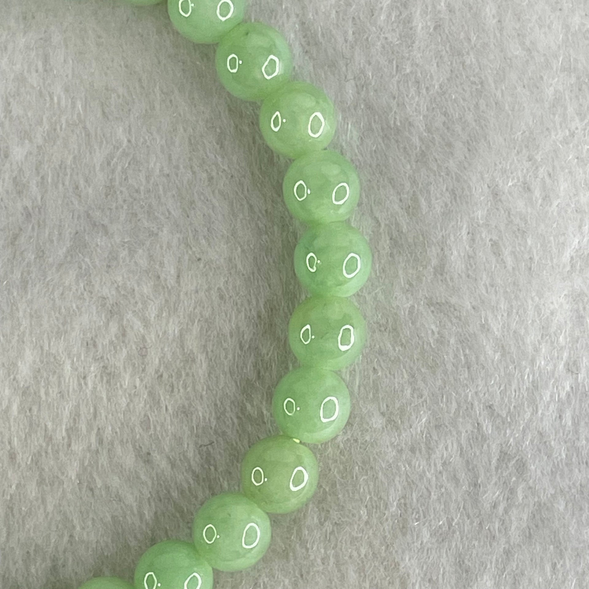 Type A Intense Bright Apple Green Jadeite Beads Bracelet 11.45g 15cm 6.1mm 30 Beads - Huangs Jadeite and Jewelry Pte Ltd