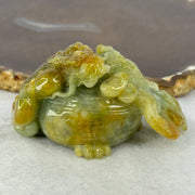 Grand Master Type A Blueish Green with Brownish Yellow Jadeite Dragon on Wealth Pot with Treasures 133.13g 36.0 by 69.3 by 39.5mm - Huangs Jadeite and Jewelry Pte Ltd