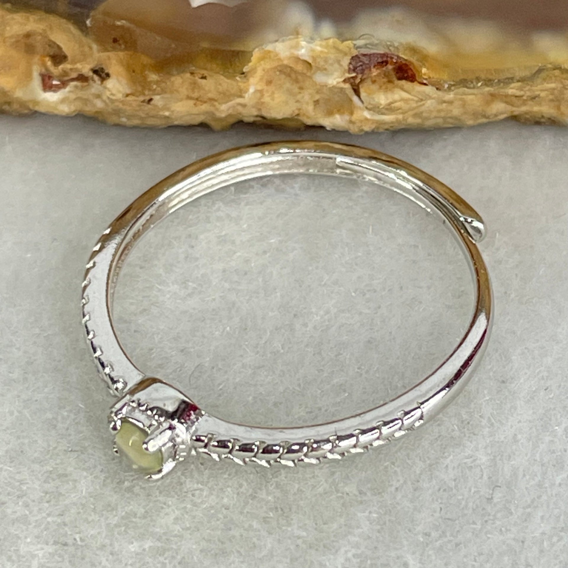 Type A Icy Lavender Cabochon Jadeite in S925 Sliver Ring (Adjustable Size) 1.06 2.5 by 1.5mm - Huangs Jadeite and Jewelry Pte Ltd