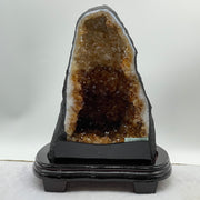 Natural Citrine Quartz Cave with Wooden Stand Display 6,743.8g 250.0 by 215.0 by 310.0mm - Huangs Jadeite and Jewelry Pte Ltd