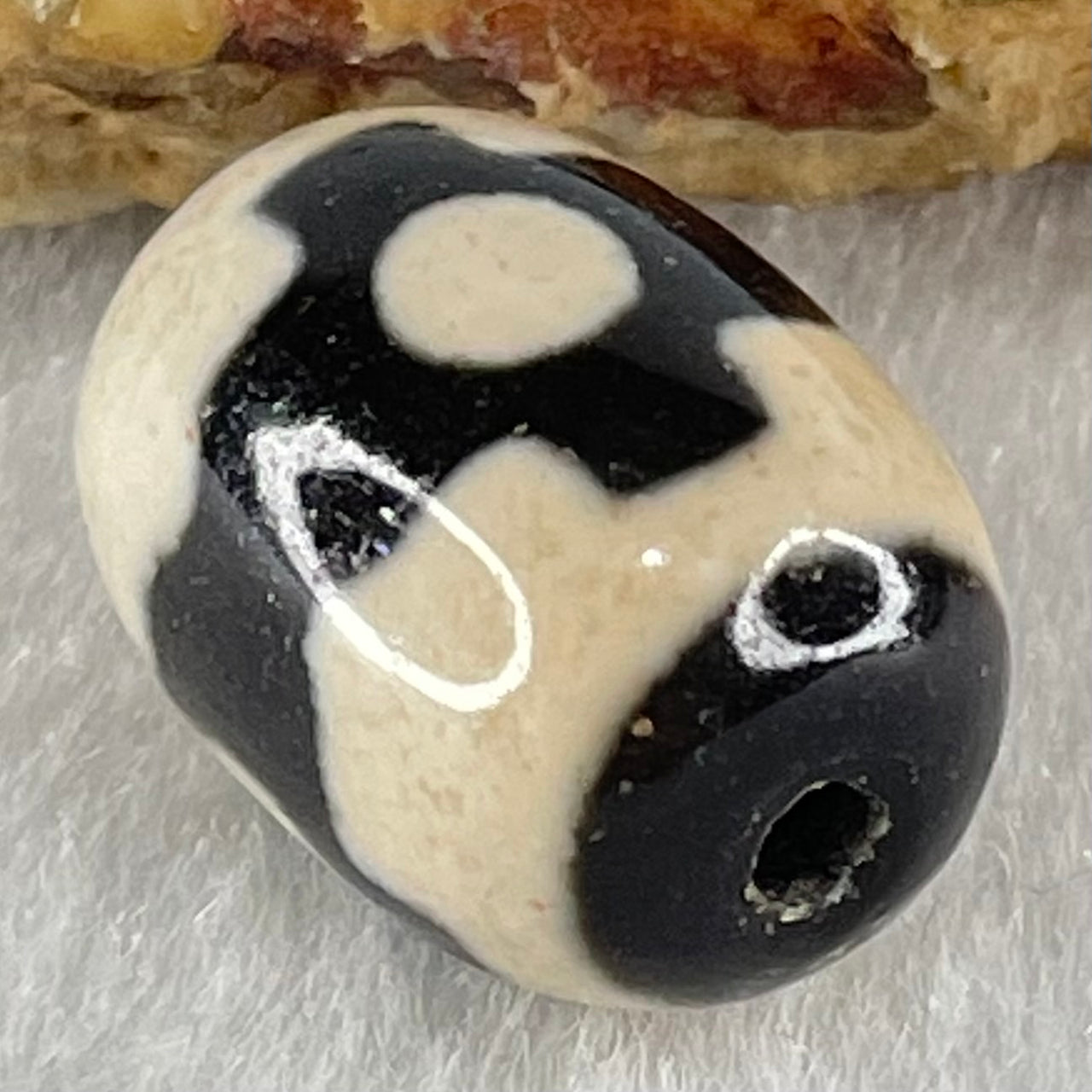 Natural Powerful Tibetan Old Oily Dark Brown With White Agate 3 Eyes Dzi Bead Heavenly Master (Tian Zhu) 三眼天诛 4.84g 17.7 by 13.3mm - Huangs Jadeite and Jewelry Pte Ltd