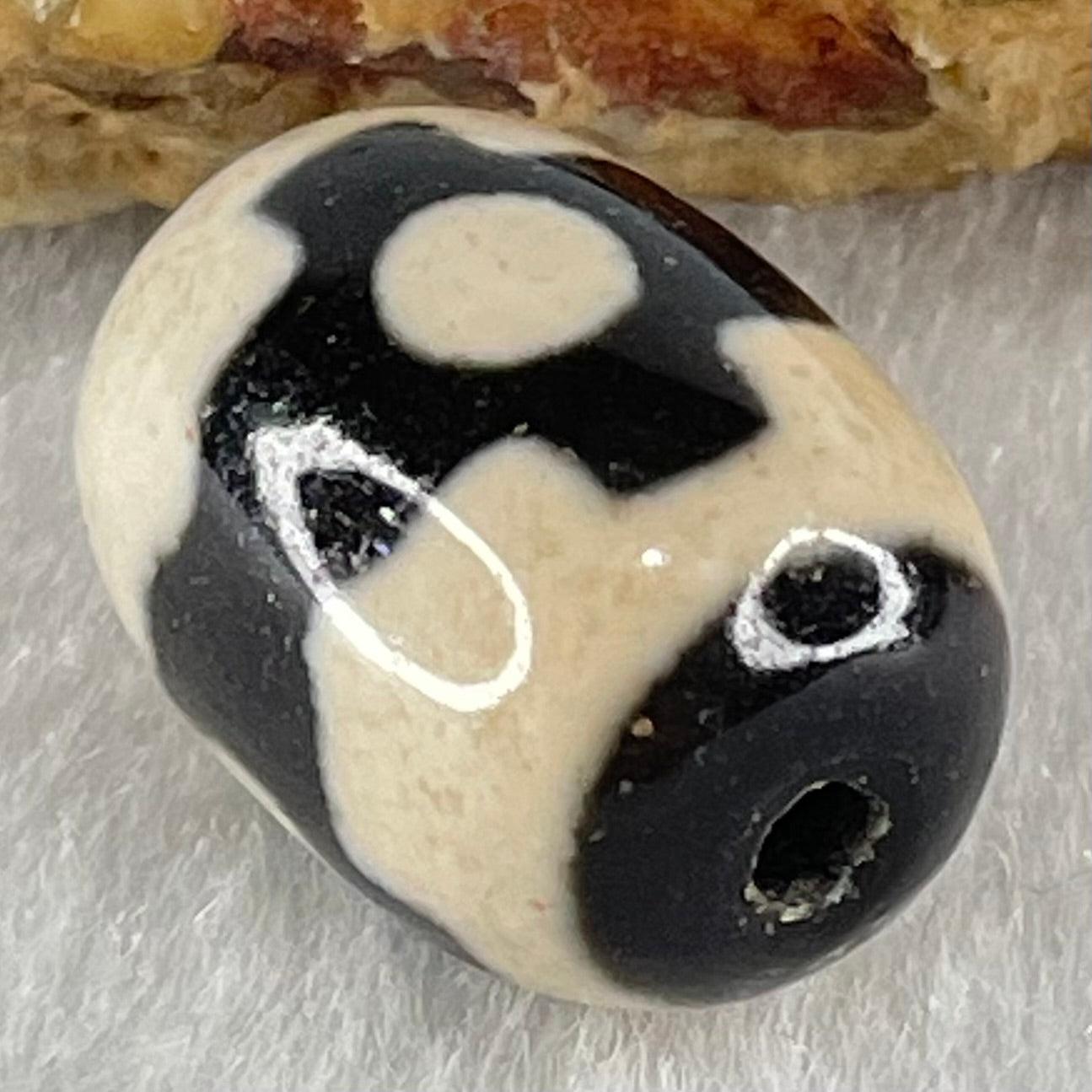 Natural Powerful Tibetan Old Oily Dark Brown With White Agate 3 Eyes Dzi Bead Heavenly Master (Tian Zhu) 三眼天诛 4.84g 17.7 by 13.3mm - Huangs Jadeite and Jewelry Pte Ltd