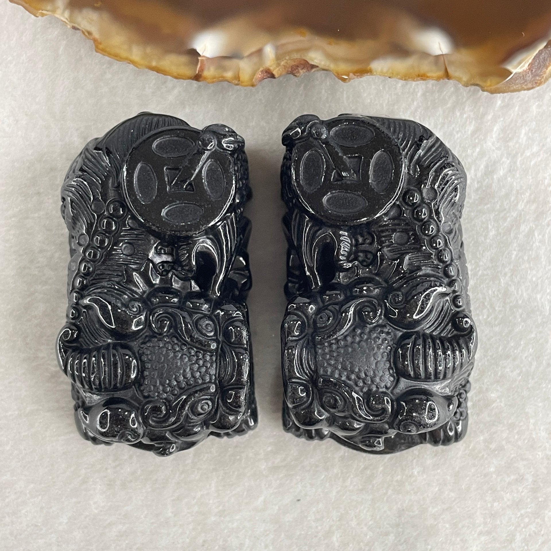 Certified Natural Type A Black Omphacite Jadeite Pixiu pair Pendant Each About 60.23g 49.5 by 27.7 by 20.8mm And 62.48g 50.3 by 28.7 by 21.0mm - Huangs Jadeite and Jewelry Pte Ltd