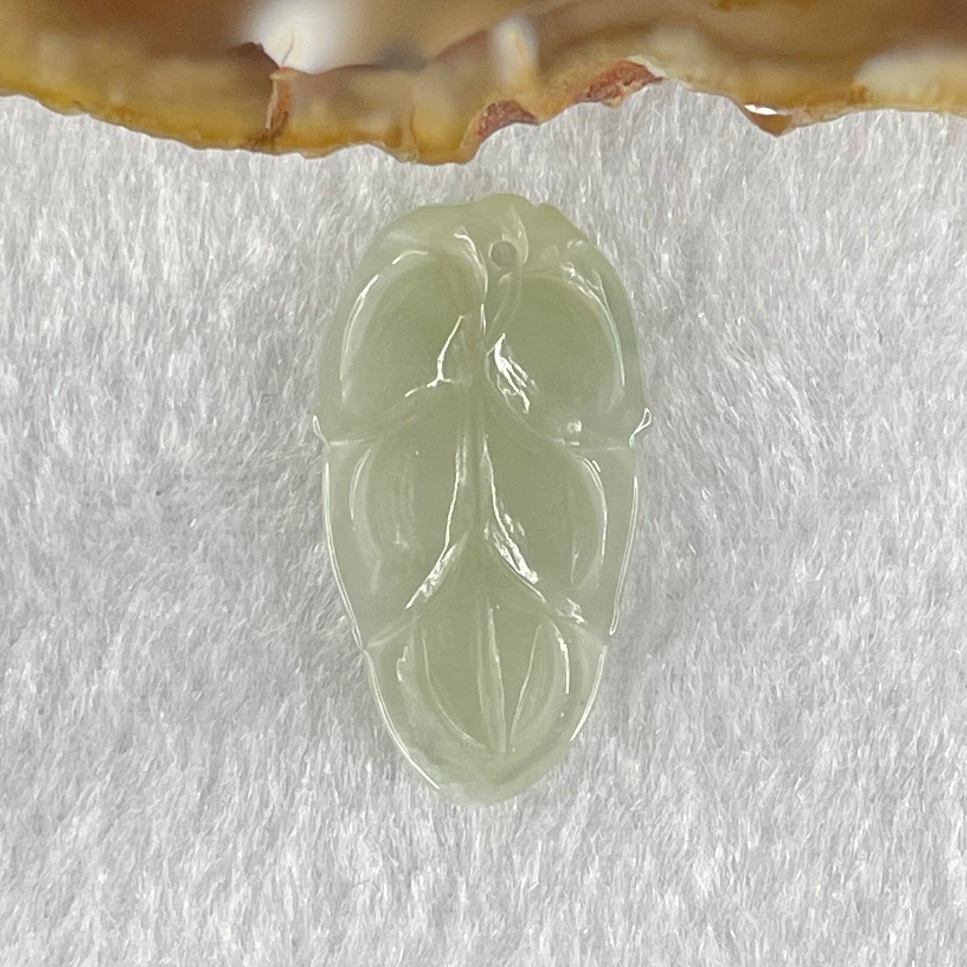 Type A Semi Icy Light Blueish Green Jadeite Leaf Pendant 2.06g 26.7 by 15.0 by 3.5mm - Huangs Jadeite and Jewelry Pte Ltd