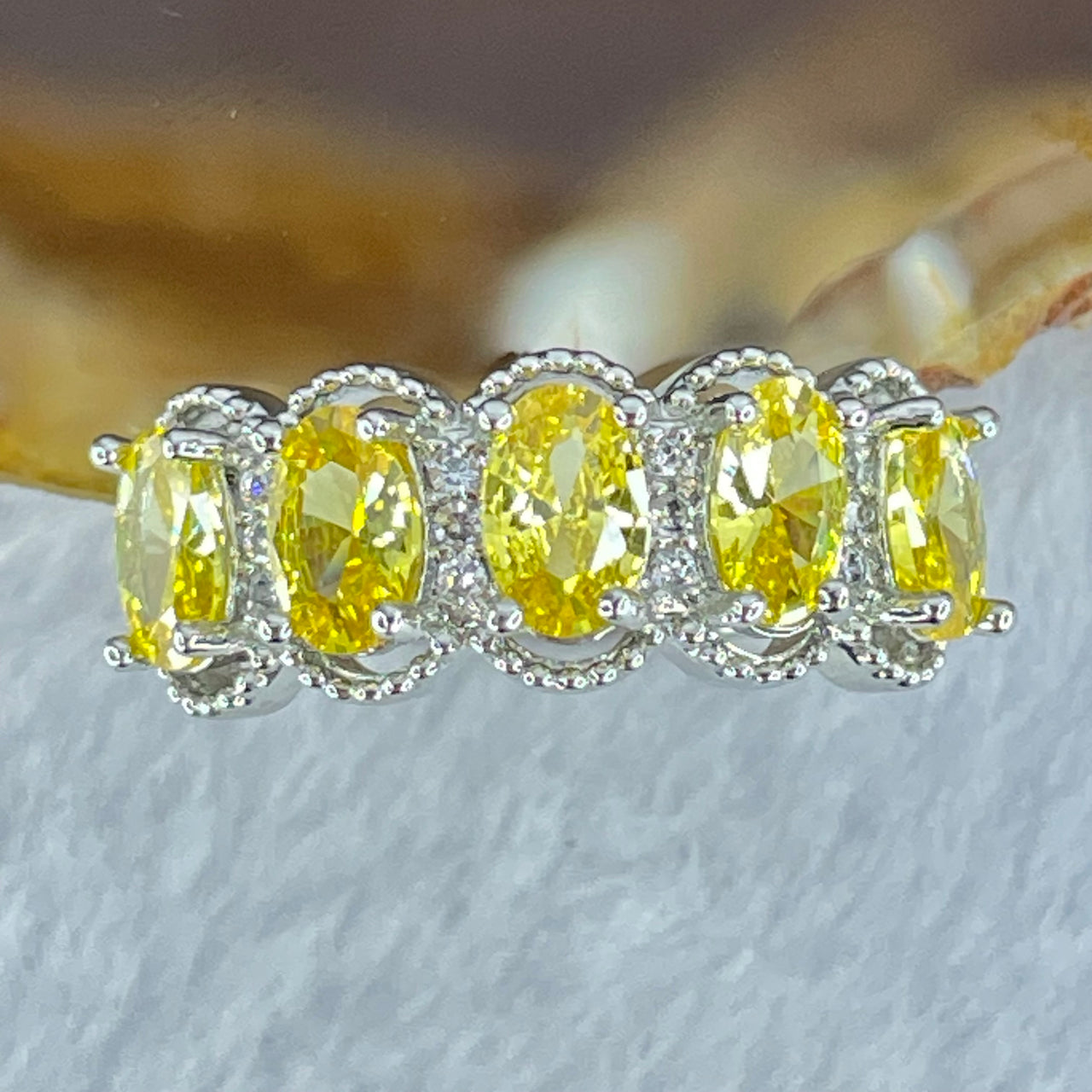 Cubic Zirconia in Sliver Gold Color Ring (Adjustable Size) 3.00g 4.8 by 2.4 by 1.2mm 9pcs - Huangs Jadeite and Jewelry Pte Ltd