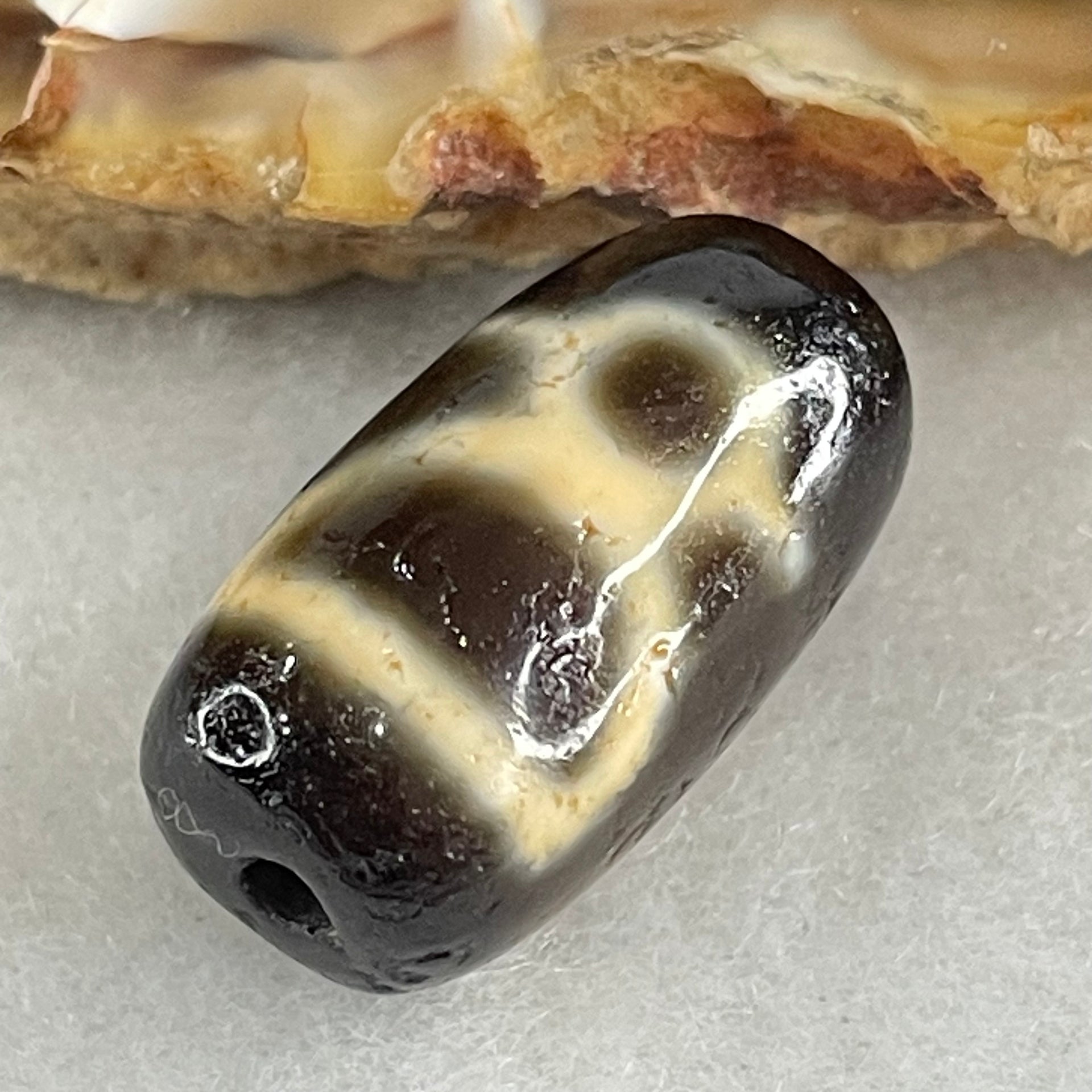 Natural Powerful Tibetan Old Oily Agate 2 Cai Shen Dzi Bead Heavenly Master (Tian Zhu) 3.32g 19.2 by 10.5mm - Huangs Jadeite and Jewelry Pte Ltd