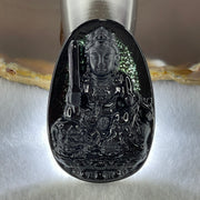 Type A Opaque to Partial Translucent Black Omphacite Jadeite Manjushri Bodhisattva Pendant Rabbit Zodiac Guardian 14.81g 51.0 by 33.8 by 7.8mm - Huangs Jadeite and Jewelry Pte Ltd