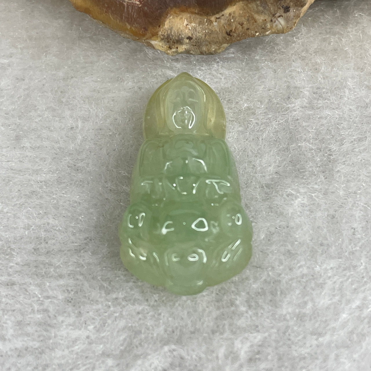 Natural Type A Semi-Icy Light Blueish Green Jadeite Guan Yin Pendant | 23.7mm Carved Goddess of Mercy Peace Amulet (2.70g 23.7x12.7x6.0mm)