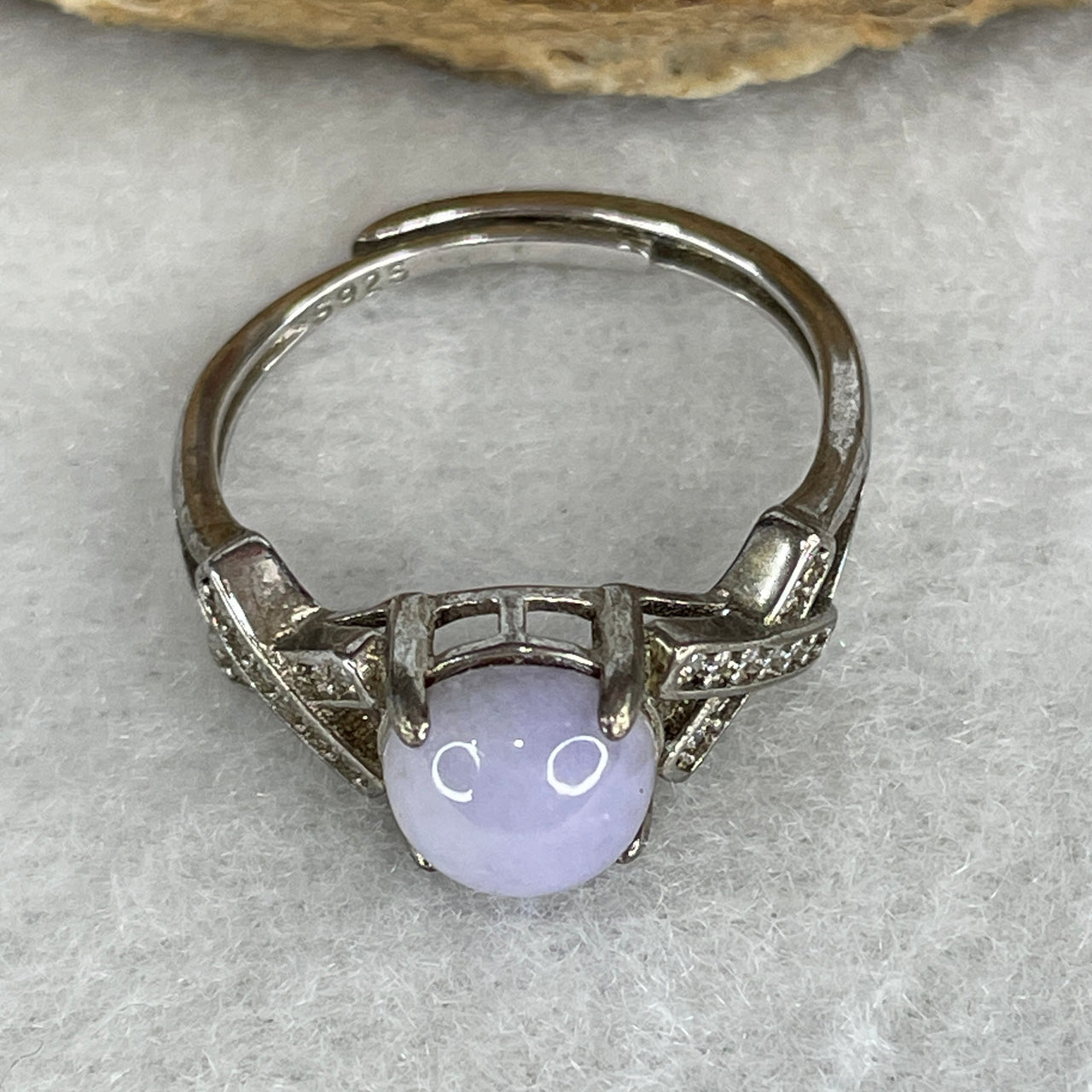 Natural Type A Lavender Jadeite Cabochon Ring | S925 Sterling Silver Oval Gemstone Ring (Adjustable Size, 2.55g)