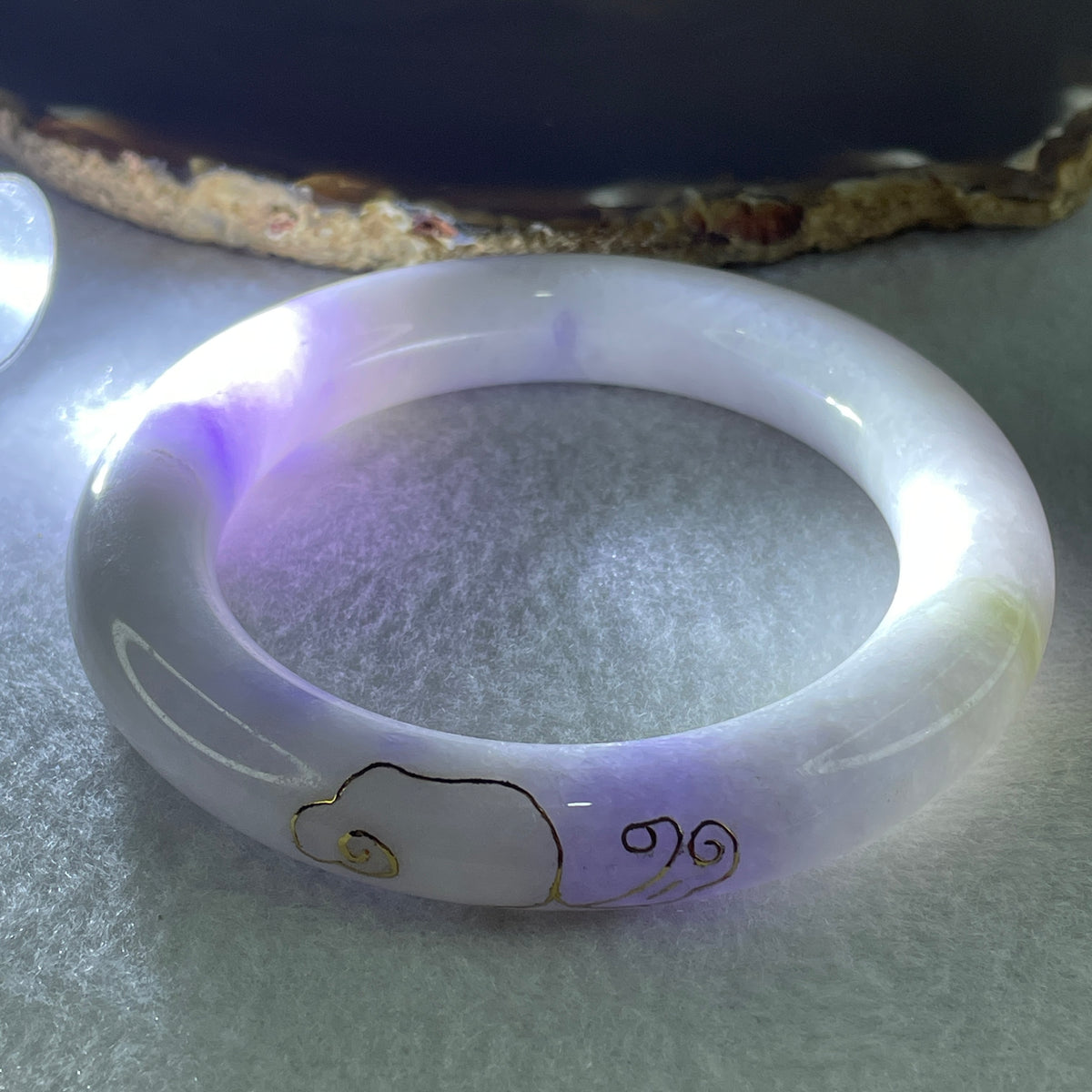 Certified Natural Type A White & Lavender Piao Hua Jadeite Full Round Bangle | 58.3mm Yuan Tiao (88.74g 12.5x12.6mm | Internal Line | Imperial Wholeness & High Spiritual Grace) - Huangs Jadeite and Jewelry Pte Ltd