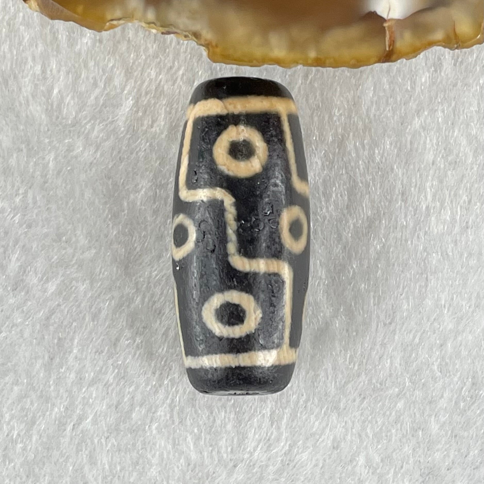 Natural Powerful Tibetan Old Oily Dark Brown with Yellowish White Agate 9 Eyes Dzi Bead Heavenly Master (Tian Zhu) 九眼天诛 6.62g 28.0 by 12.4mm - Huangs Jadeite and Jewelry Pte Ltd