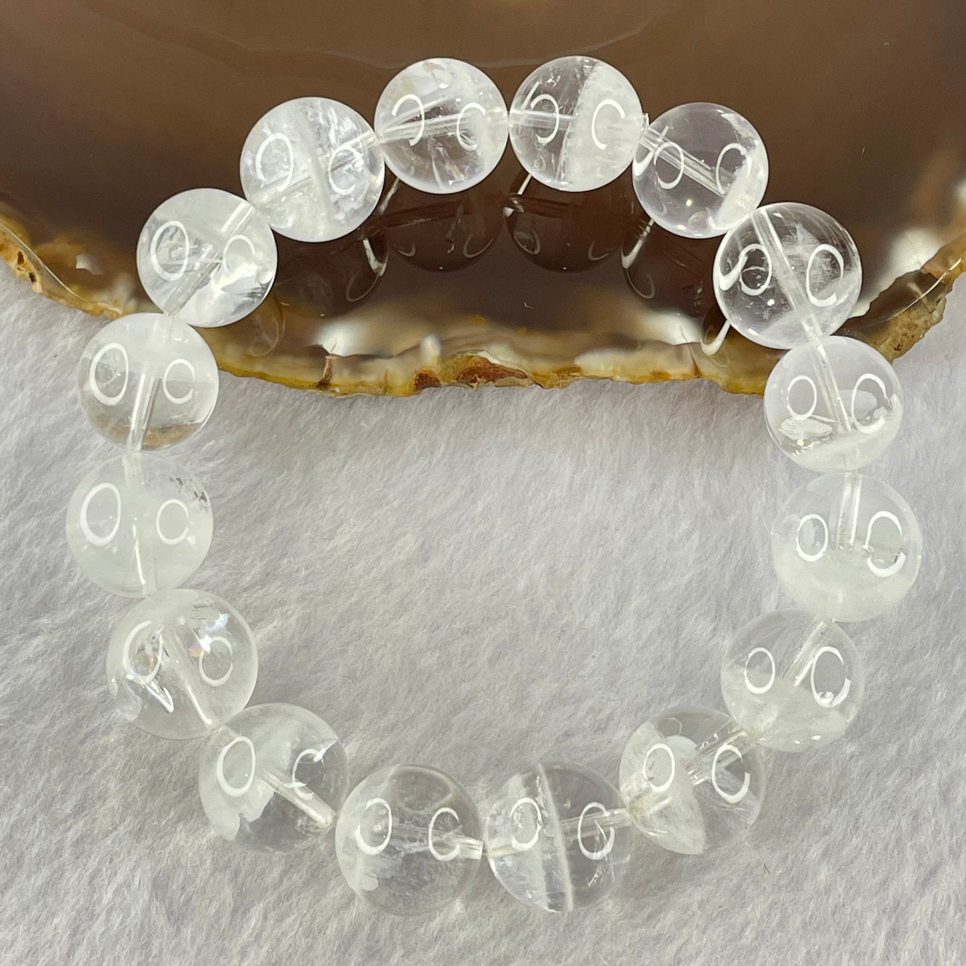 Natural White Phantom Quartz Beads Bracelet 52.69g 18.5cm 13.9mm 16 Beads - Huangs Jadeite and Jewelry Pte Ltd