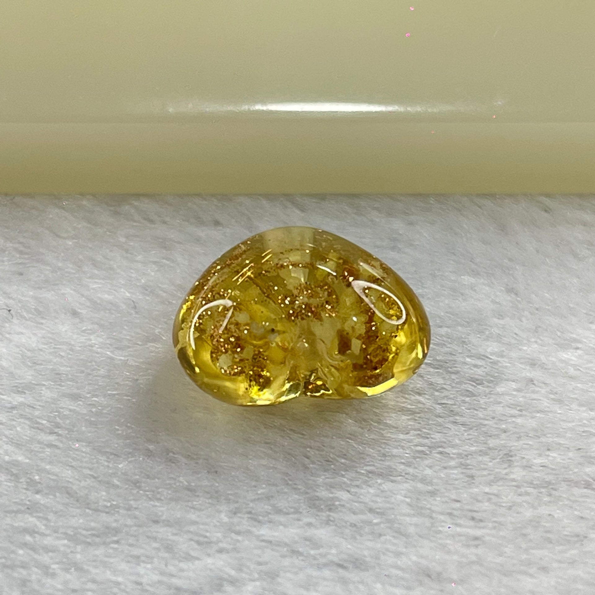 Yellow Glass Heart with Glitters Charm for Bracelet 2.69g 15.8 by 15.8 by 10.0mm - Huangs Jadeite and Jewelry Pte Ltd