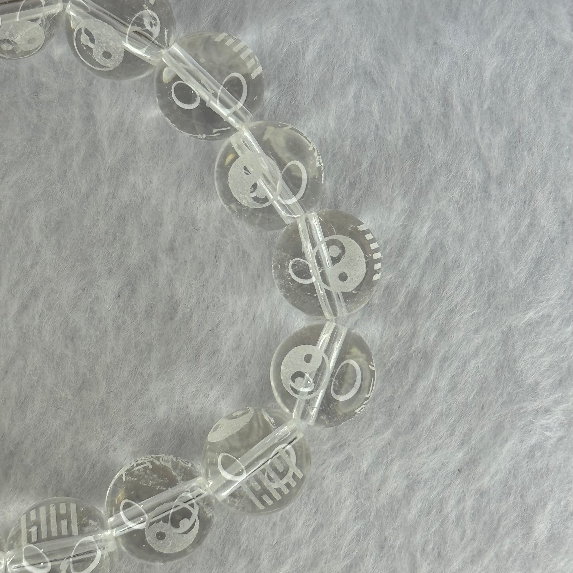 Natural Clear Quartz Beads with Inscription Bracelet 42.26g 17.5cm 12.3mm 17 Beads - Huangs Jadeite and Jewelry Pte Ltd