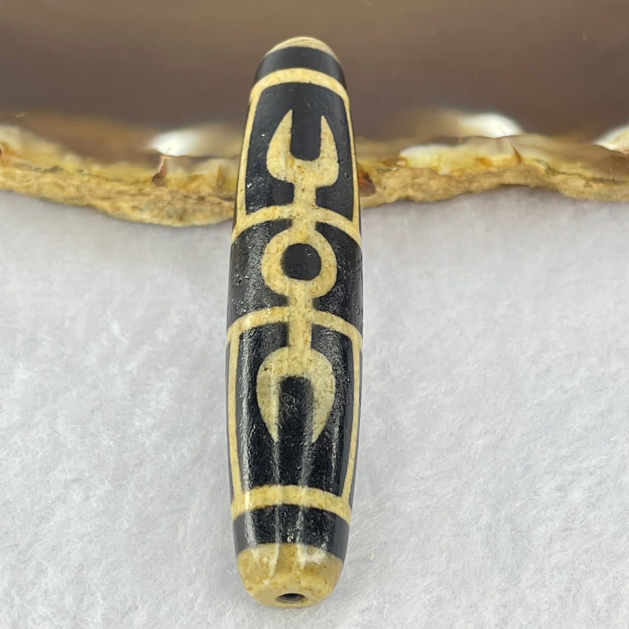 Natural Powerful Tibetan Old Oily Eyed Dharma Vajra Agate Dzi Bead Heavenly Master (Tian Zhu) 二眼金光托天珠 13.43g 57.6 by 12.4mm - Huangs Jadeite and Jewelry Pte Ltd