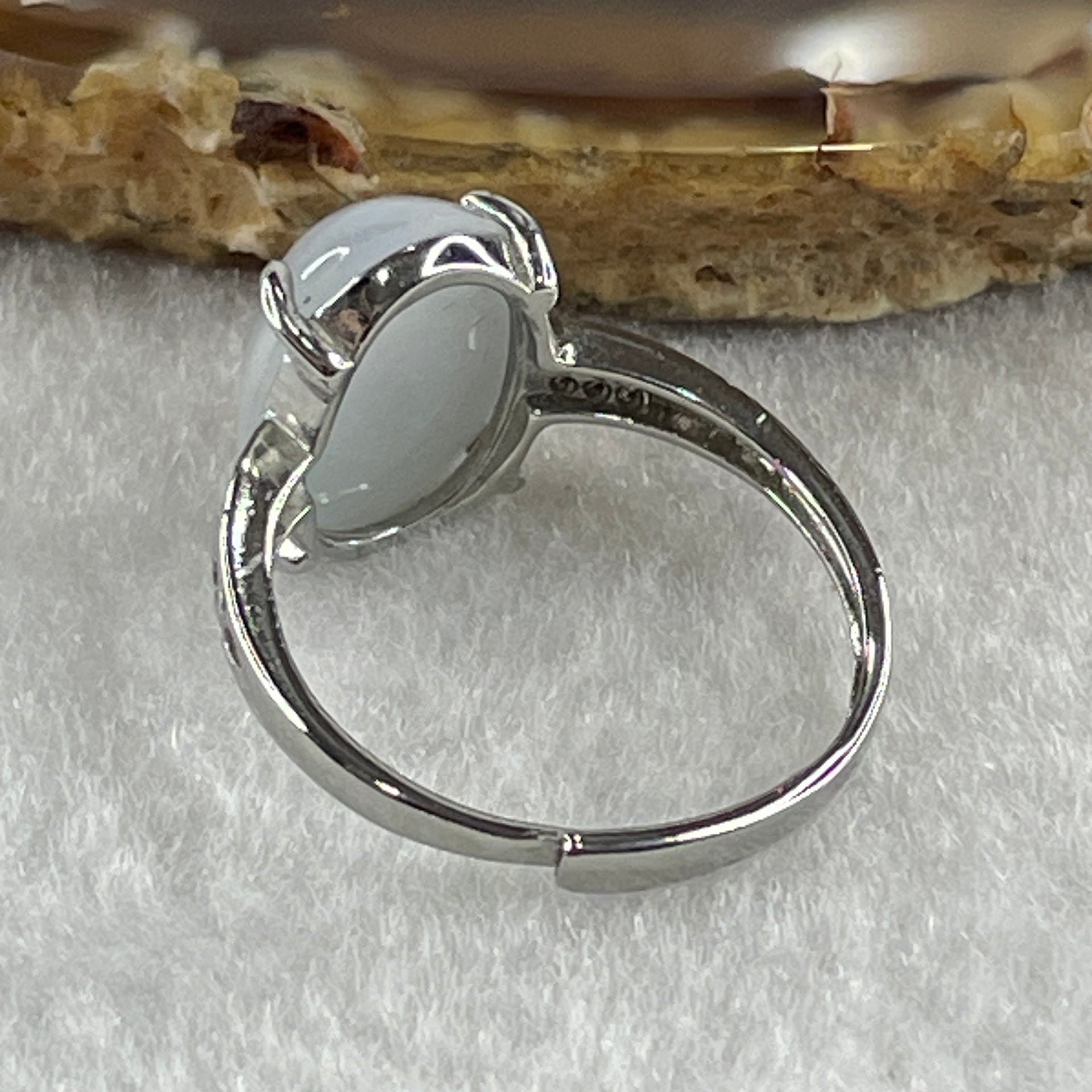 Type A Lavender Cabochon Jadeite in S925 Sliver Ring (Adjustable Size) 2.72g 13.6 by 10.4 by 6.0mm - Huangs Jadeite and Jewelry Pte Ltd