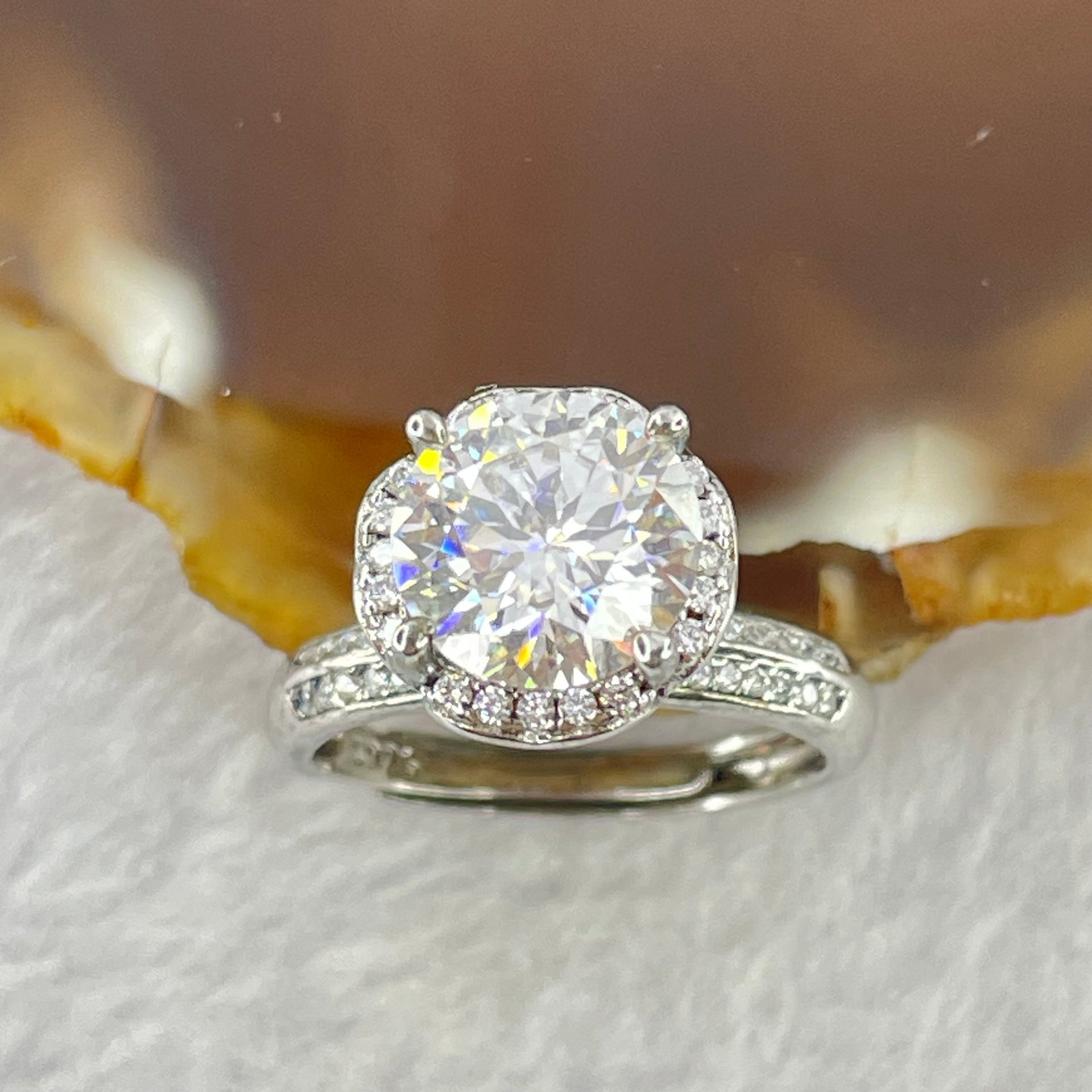 Colourless Cubic Zirconia with Crystals In S925 Sliver Ring (Adjustable Size) 4.33g 8.6 by 5.5mm - Huangs Jadeite and Jewelry Pte Ltd