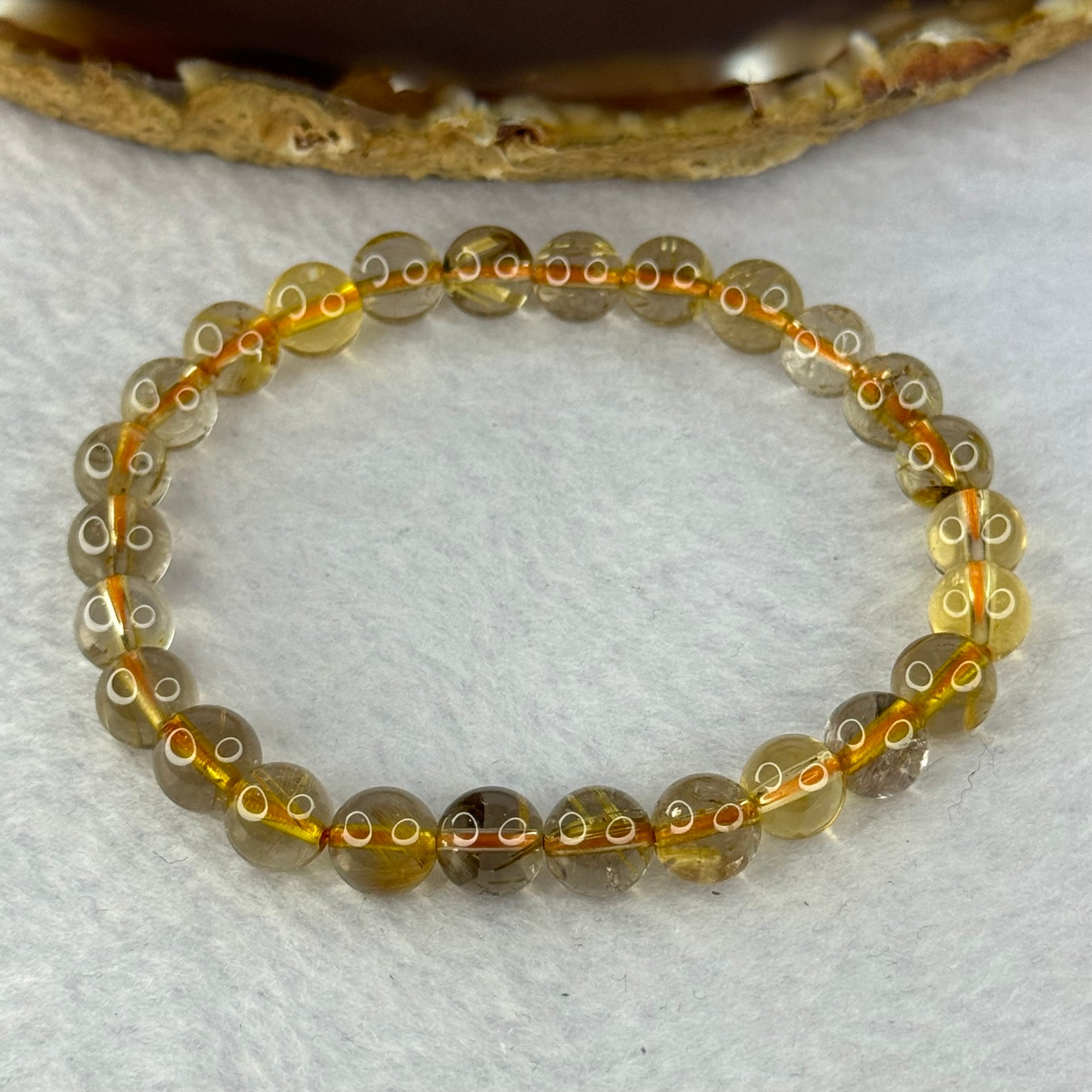 Natural Copper Rutilated Quartz Beads 銅髮晶 12.86g 15cm 7.3mm 26 Beads - Huangs Jadeite and Jewelry Pte Ltd
