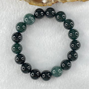 Type A Old Mine Dark Blueish Green Jadeite Beads Bracelet 50.00g 17cm 12.8mm 2 Beads 11.9mm 15 Beads - Huangs Jadeite and Jewelry Pte Ltd