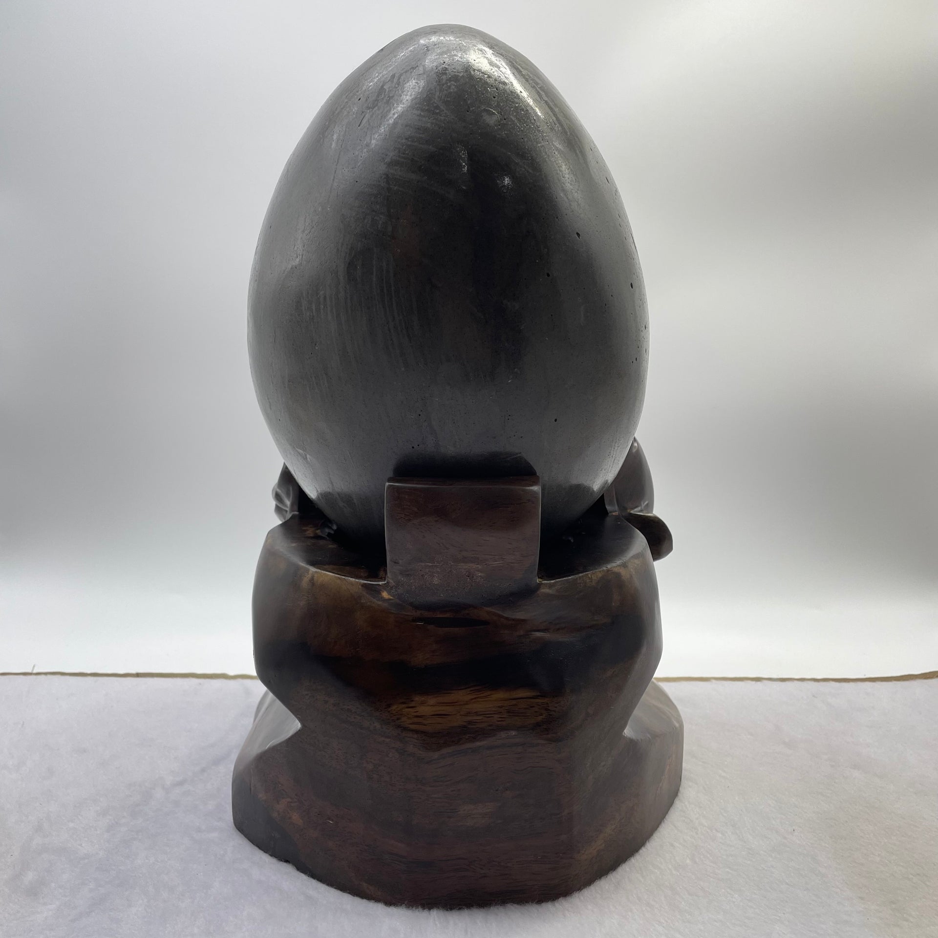 Natural Deep Purple Amethyst Egg with Wooden Stand Display 7,662.7g 190.0 by 185.0 by 300.0mm - Huangs Jadeite and Jewelry Pte Ltd