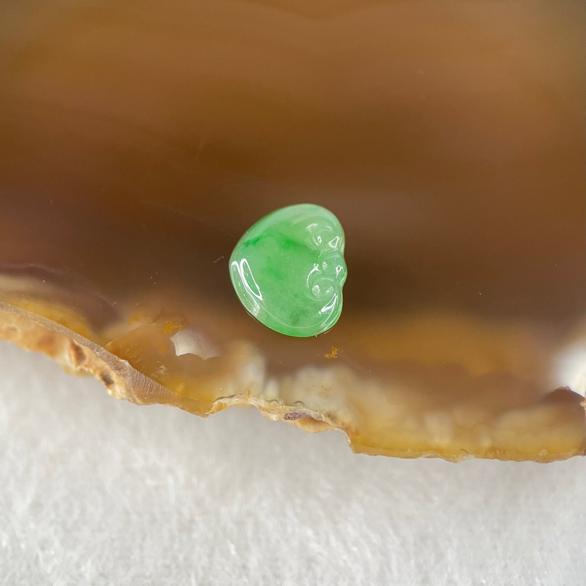 Type A Old Mine Full Green Jadeite Ruyi Charm Stone For Setting 0.41g 9.6 by 8.0 by 2.3mm - Huangs Jadeite and Jewelry Pte Ltd