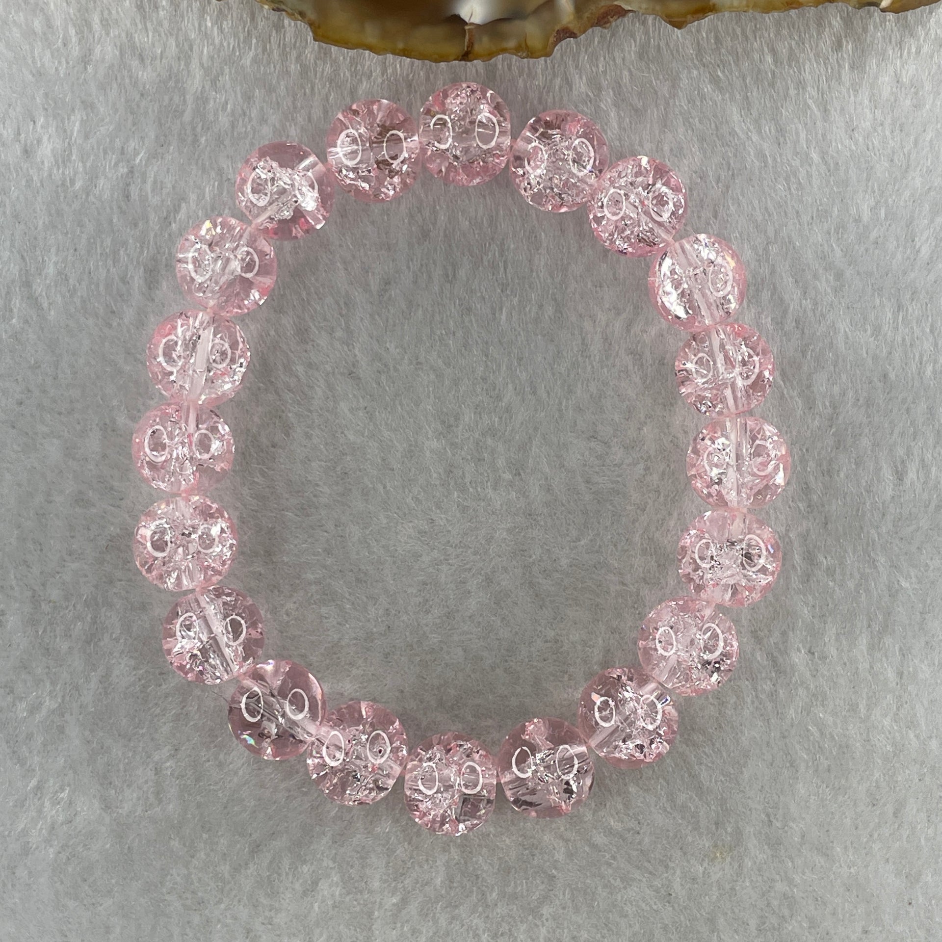 Crackle Pink Quartz Beads Bracelet 25.71g 15cm 10.5mm 20 Beads - Huangs Jadeite and Jewelry Pte Ltd