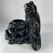 Natural Black Serpentine Owl Stand on Pot Display 2,173.5g 170.0 by 155.0 by 180.0mm - Huangs Jadeite and Jewelry Pte Ltd