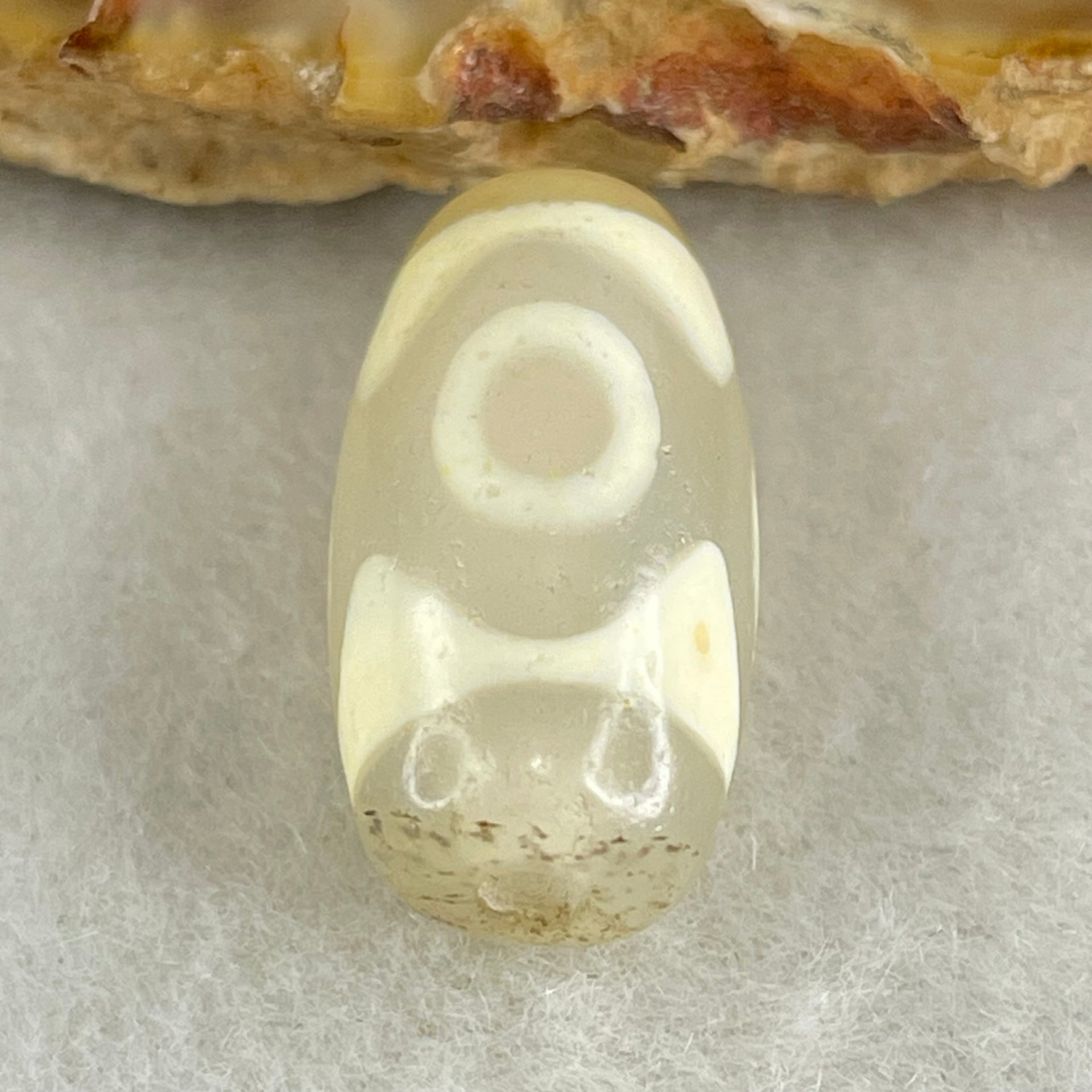 Natural Powerful Tibetan Old Oily Agate 3 Eyes Dzi Bead Heavenly Master (Tian Zhu) 三眼天诛 3.03g 20.0 by 10.3mm - Huangs Jadeite and Jewelry Pte Ltd