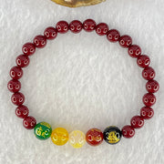 Natural Blood Red Cinnabar with Crystal Beads Bracelet with Wealth Beads 11.74g 15.5cm 8.5mm 5 Beads, 6.2mm 23 Beads - Huangs Jadeite and Jewelry Pte Ltd