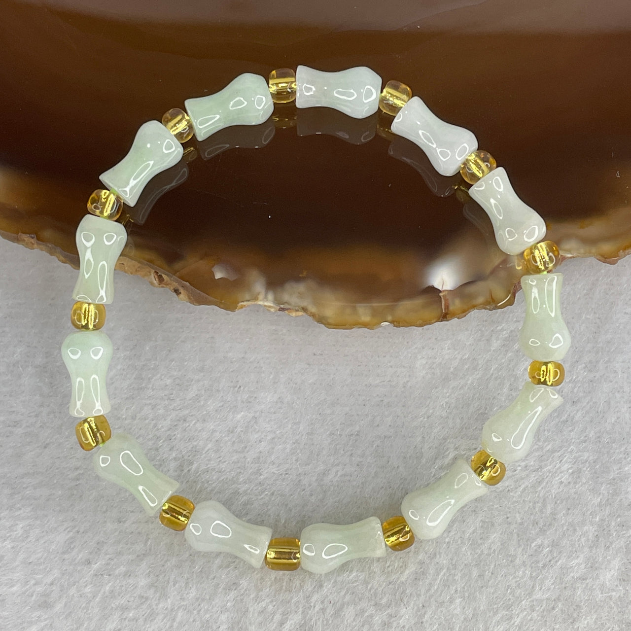 Natural Type A Jadeite Vase Shape Beads Bracelet | 14.5cm 5.8mm Translucent Light Green | 13-Piece "Ping An Hu" Safety Vase Wealth Talisman (8.17g, 5.8mm)