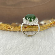 Natural Green Nephrite with Crystals In S925 Sliver Ring  (Adjustable Size) 2.92g 10.4 by 10.0 by 5.0mm - Huangs Jadeite and Jewelry Pte Ltd