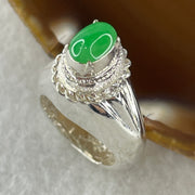 Type A Natural Apple Green Jadeite Cabochon 7.8 by 5.2 b y 3.0m Stone for Setting 11.17g (On Silver Ring Mold) US 6.5 HK 14.2 - Huangs Jadeite and Jewelry Pte Ltd