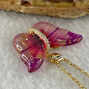 Man Made Pink Butterfly Pendant with Gold Color Necklace 3.39g 25.4 by 17.6 by 4.2mm - Huangs Jadeite and Jewelry Pte Ltd