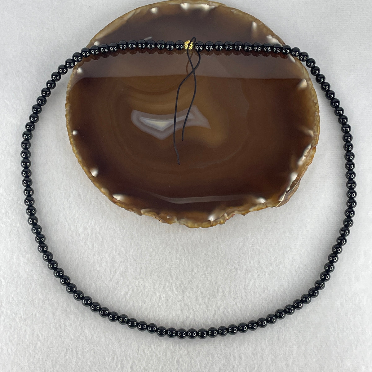 Certified Type A Opaque Black Omphacite Jadeite Beads Necklace | 6.4mm Natural Black Jade Continuous Protection Strand & Mala (46.75g | 60cm | 103 Beads)