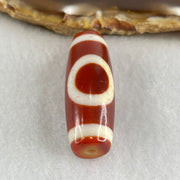 Natural Powerful Tibetan Old Oily Red White Agate One Eye Gold Metal Element Dzi Bead Heavenly Master (Tian Zhu) 一眼金天珠 11.08g 37.6 by 13.6mm - Huangs Jadeite and Jewelry Pte Ltd