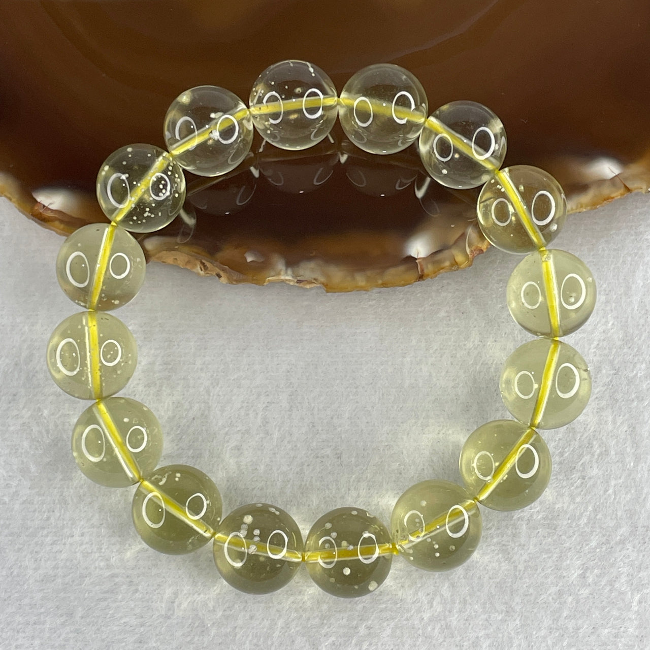 Collectors Grade Natural Libyan Moldavite Meteorite with White Spots Beads Bracelet 47.93g 17.5cm 13.9mm 16 Beads
